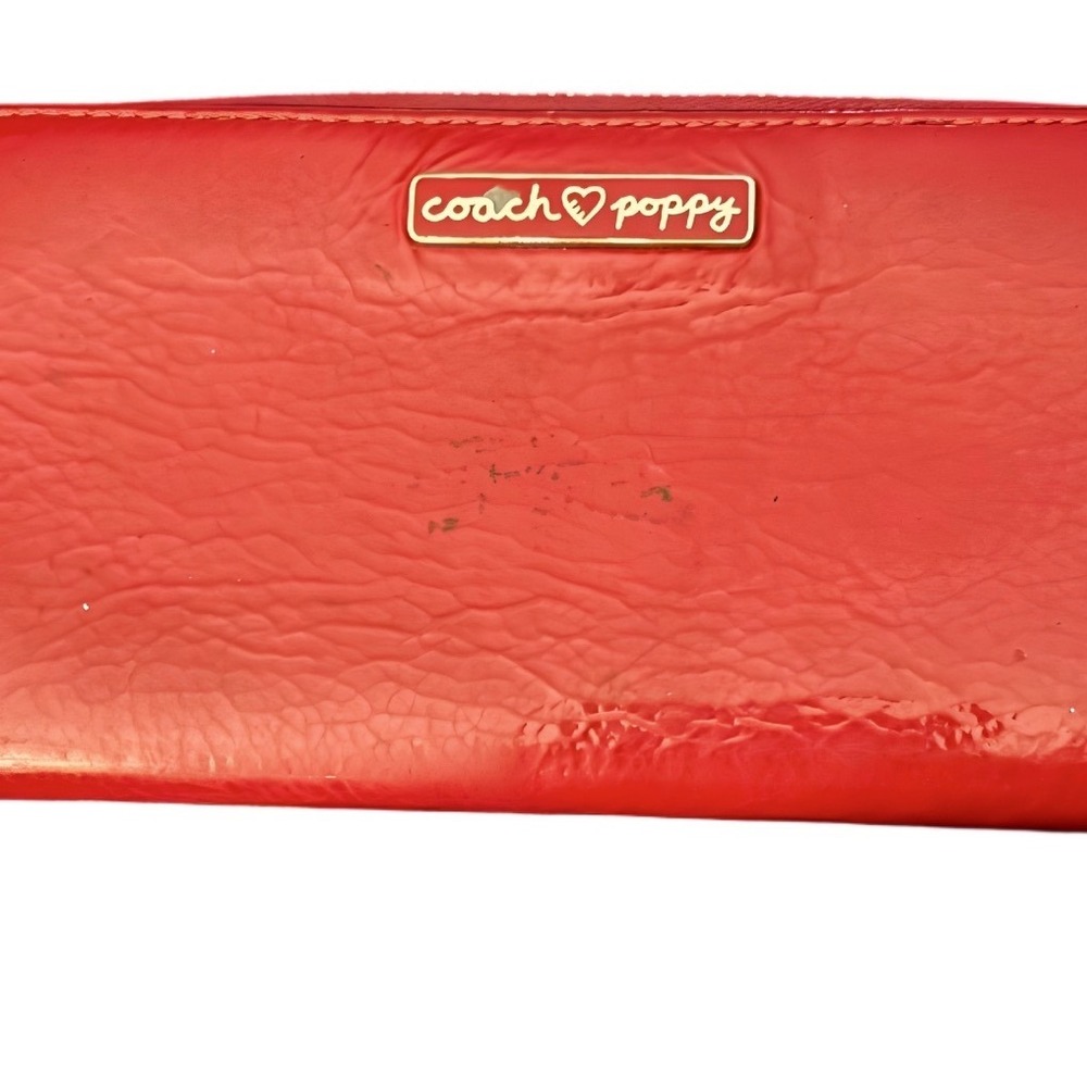 Coach‎ Poppy Red Patent Leather Floral Zip Around Accordion Long Wallet 2011 - Picture 7 of 7